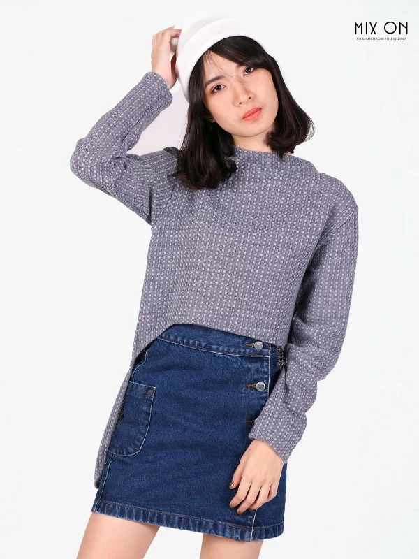 Gina High Low Cropped Tee-Navy