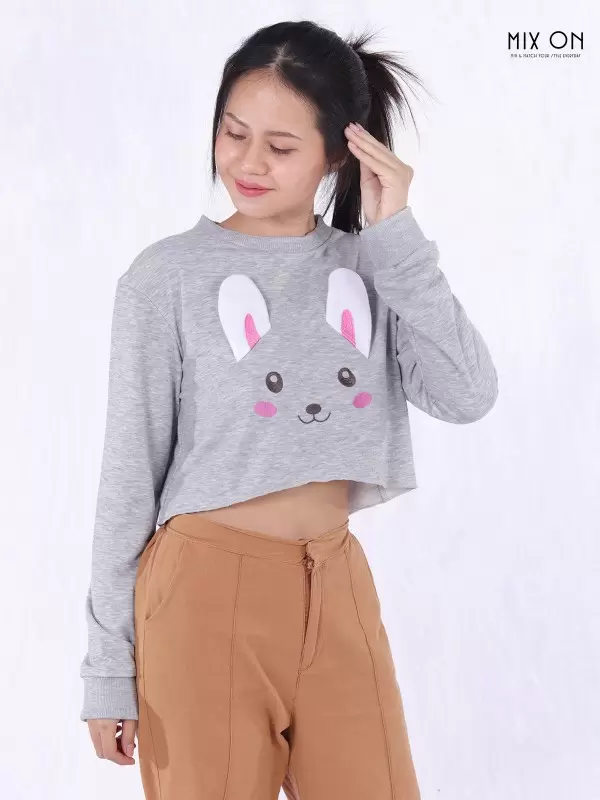 Vicky Long Sleeve Cropped Top - Rabbit