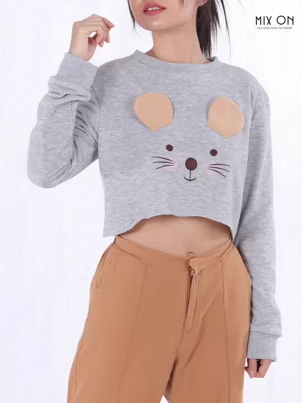 Vicky Long Sleeve Cropped Top - Rat