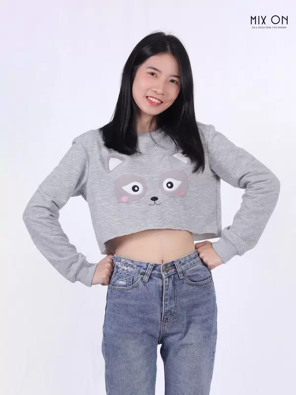Vicky Long Sleeve Cropped Top - Raccoon