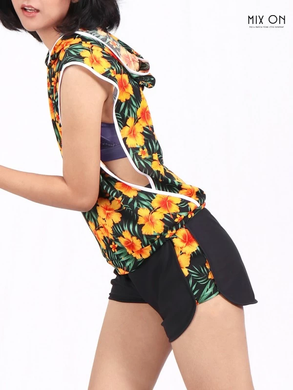 Floral Open Side Hoodie-Yellow