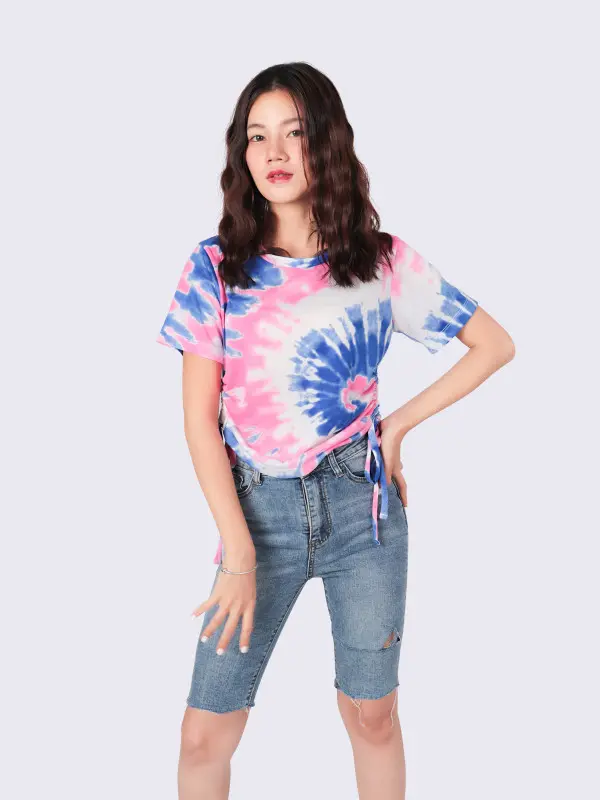 Dye Effect  Ruched Side Crop - Navy